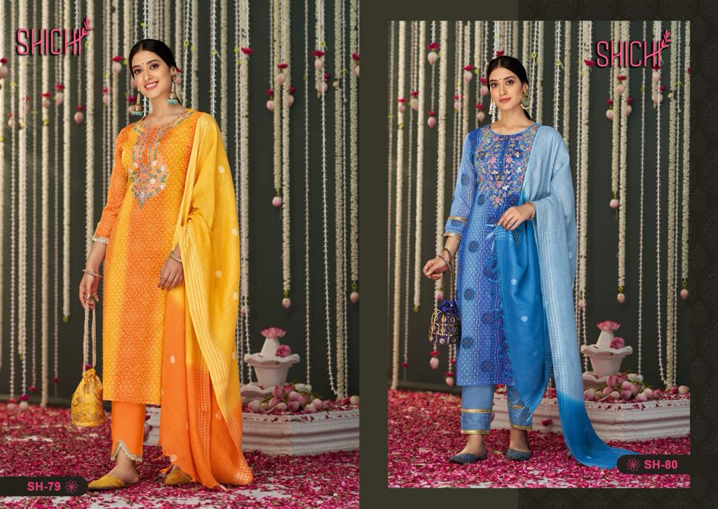 Shichi Bandhej Fancy Printed Festive Wear Wholesale Readymade Slawar Suits